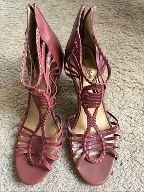 Seychelles Braided Strappy Heels in Dusty Rose